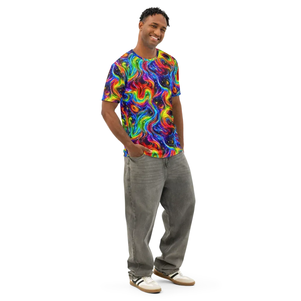 Rainbow Eclipse on Men's Cotton Crew Neck T-Shirt — Right Front