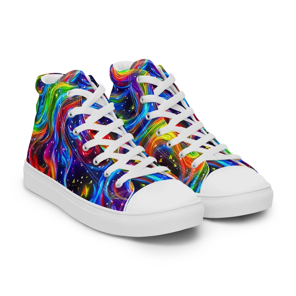 Rainbow Eclipse on Men's High Top Canvas Shoes — Right Front