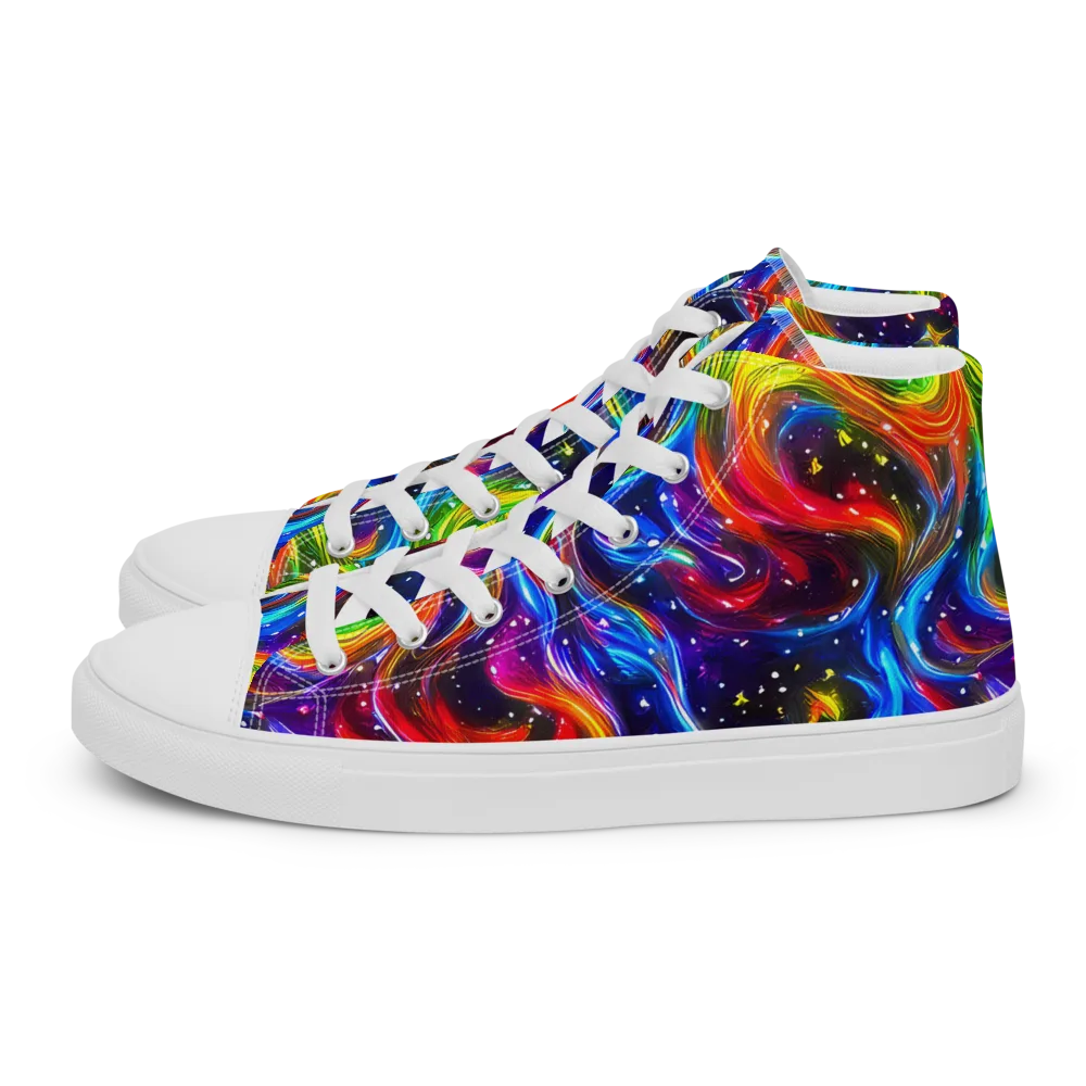 Rainbow Eclipse on Men's High Top Canvas Shoes — Left