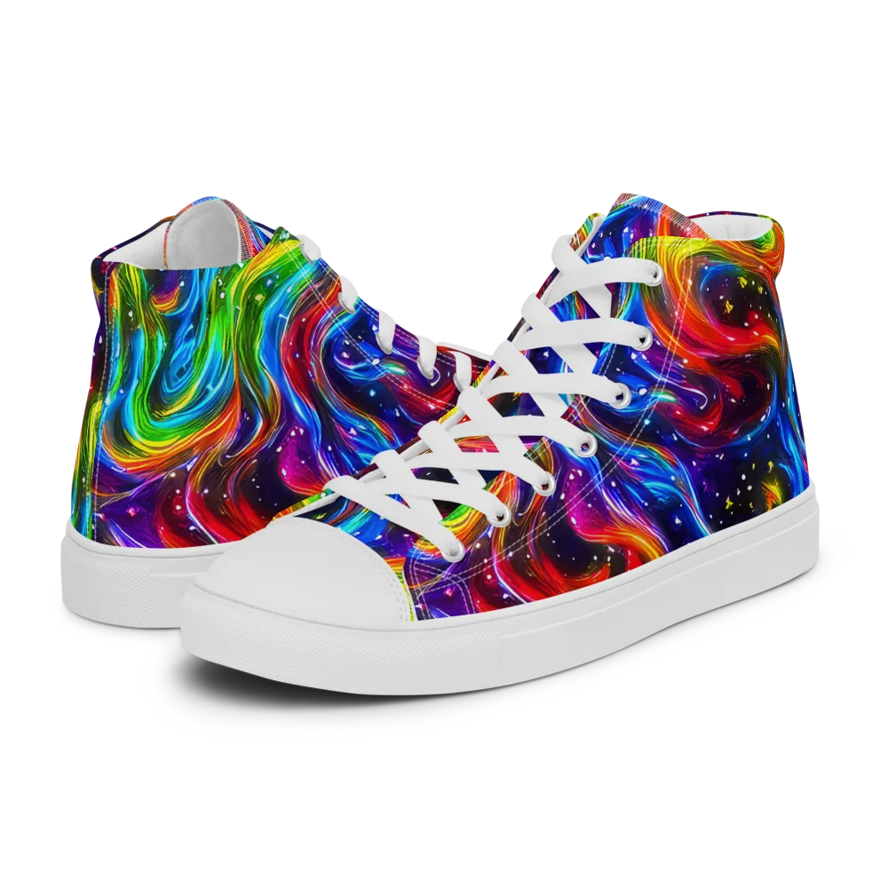 Rainbow Eclipse on Men's High Top Canvas Shoes — Left