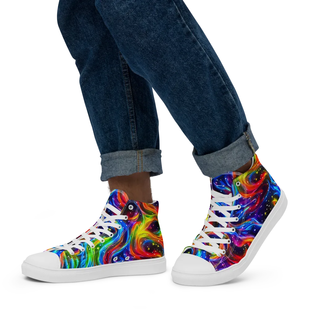 Rainbow Eclipse on Men's High Top Canvas Shoes — Left