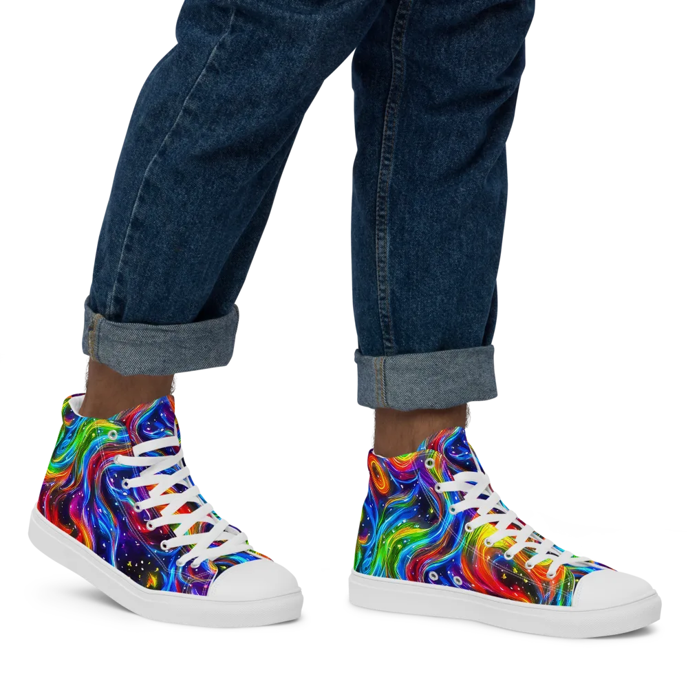 Rainbow Eclipse on Men's High Top Canvas Shoes — Right
