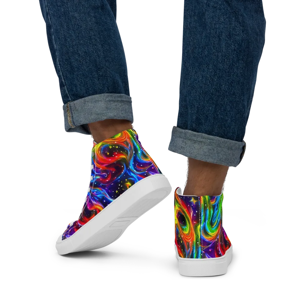 Rainbow Eclipse on Men's High Top Canvas Shoes — Back