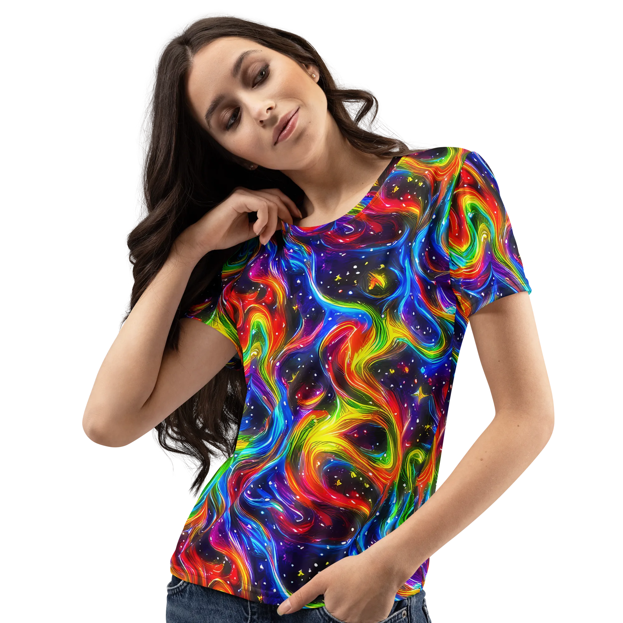 Rainbow Eclipse on Women's Crew Neck T-Shirt — Left Front