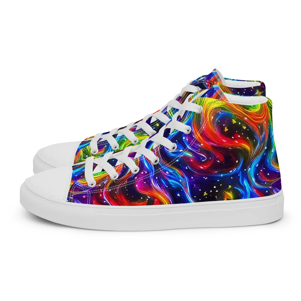 Rainbow Eclipse on Women's High Top Canvas Shoes — Left