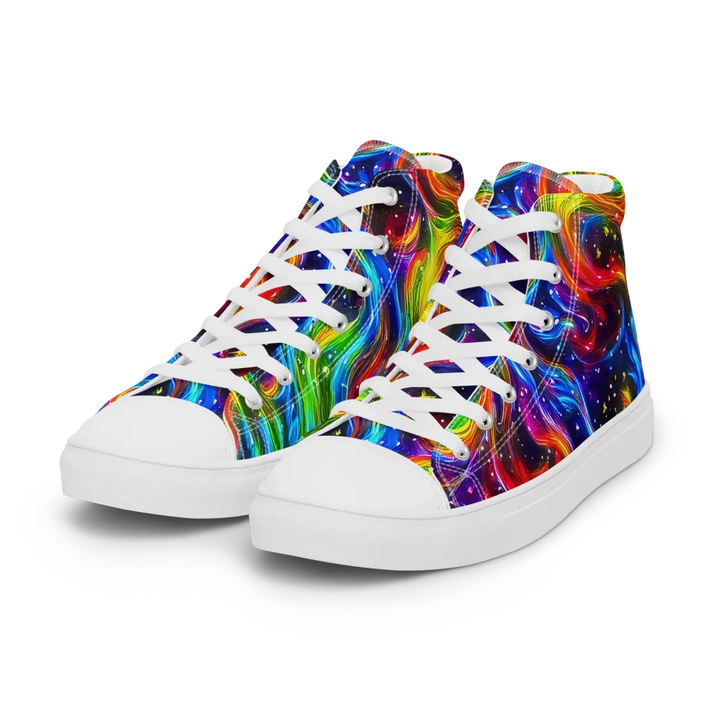 Rainbow Eclipse on Women's High Top Canvas Shoes — Left Front