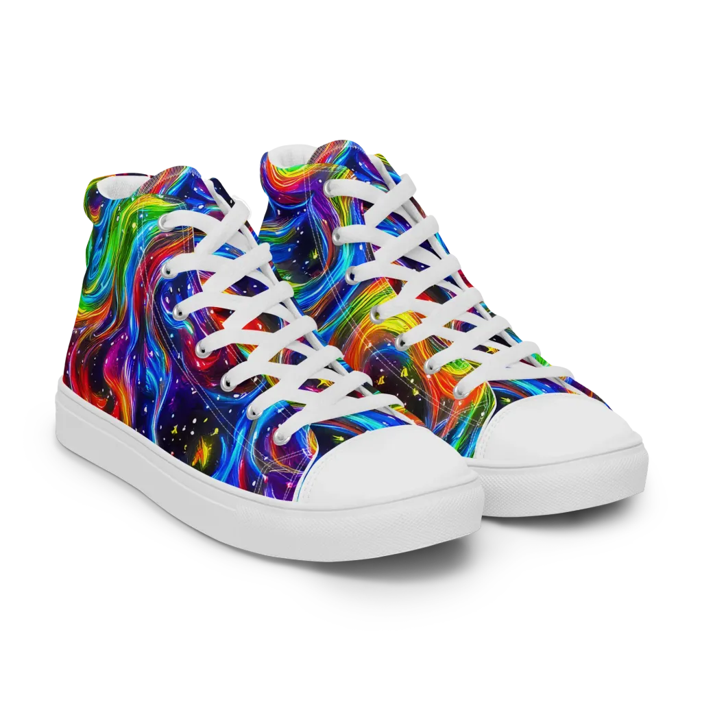 Rainbow Eclipse on Women's High Top Canvas Shoes — Right Front