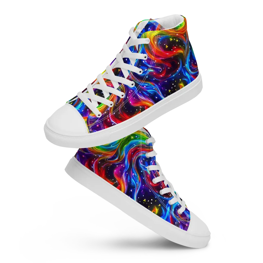 Rainbow Eclipse on Women's High Top Canvas Shoes — Front
