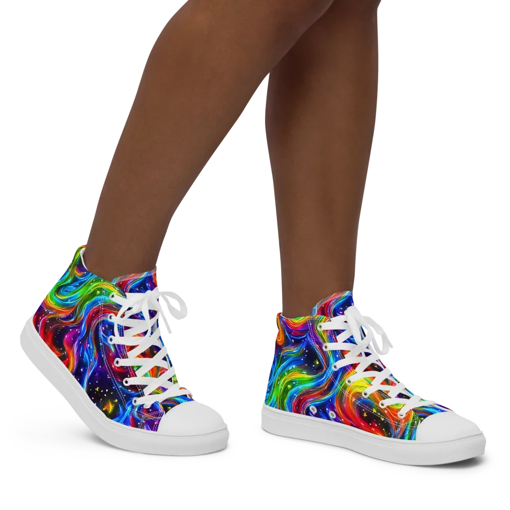 Rainbow Eclipse on Women's High Top Canvas Shoes — Right