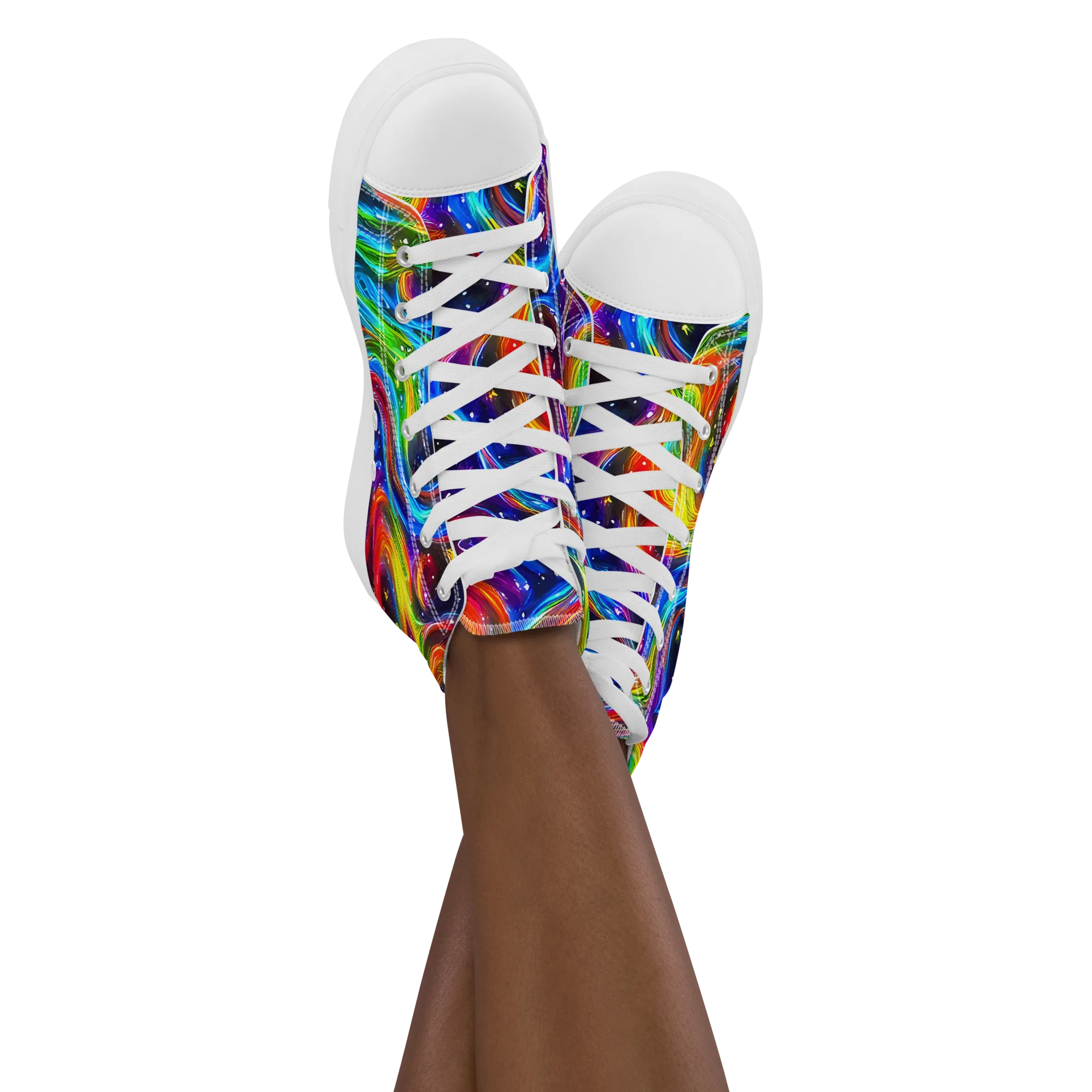 Rainbow Eclipse on Women's High Top Canvas Shoes — Front