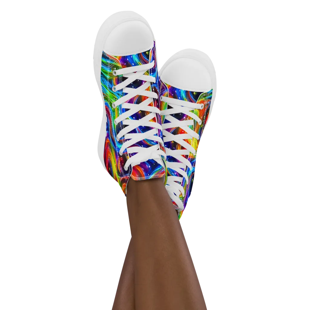 Rainbow Eclipse on Women's High Top Canvas Shoes — Front