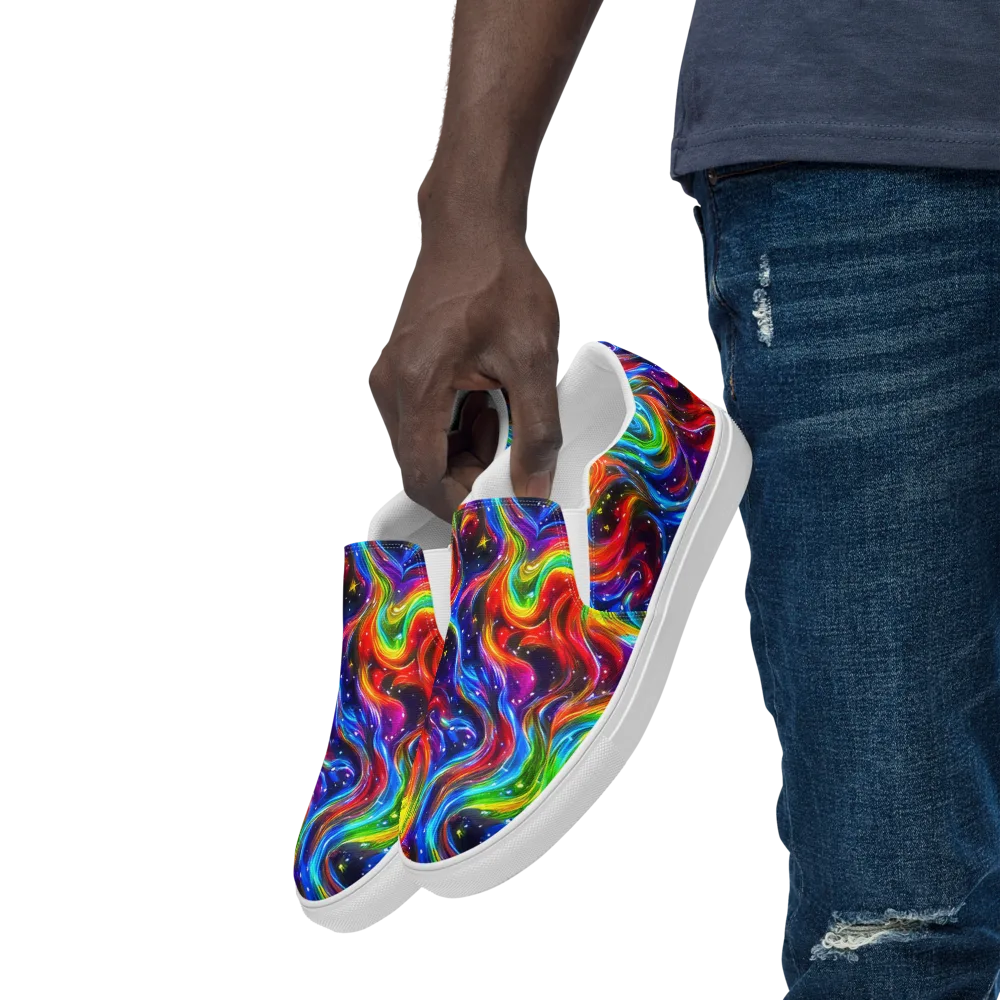 Rainbow Eclipse on Men's Slip-On Canvas Shoes — Left Front
