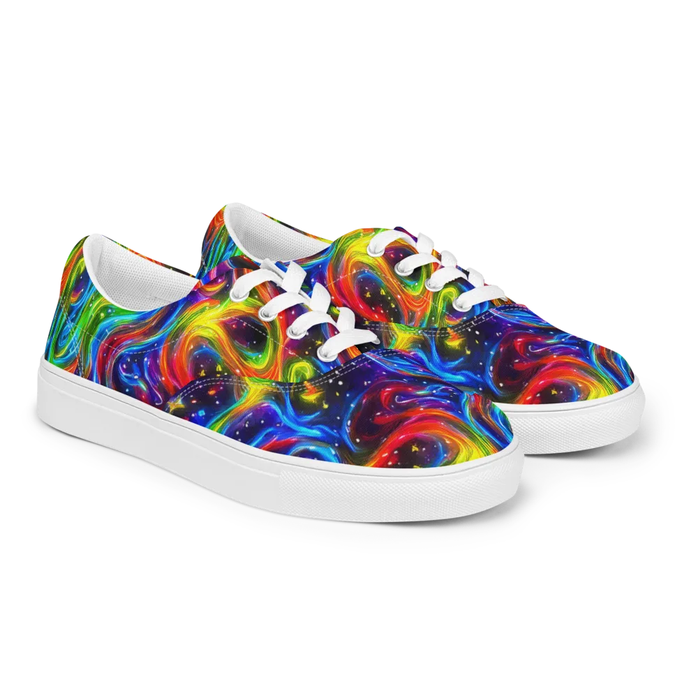 Rainbow Eclipse on Men's Lace-Up Canvas Shoes — Right Front