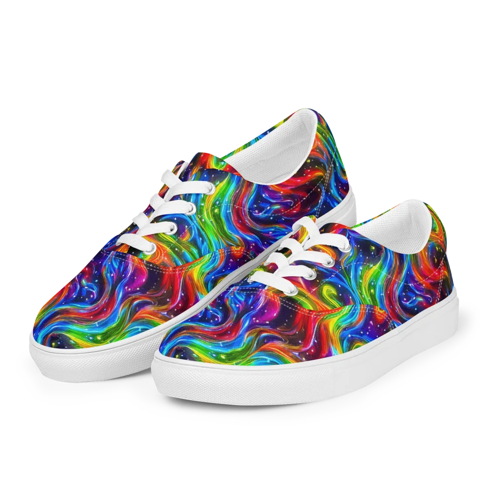 Rainbow Eclipse on Men's Lace-Up Canvas Shoes — Left Front
