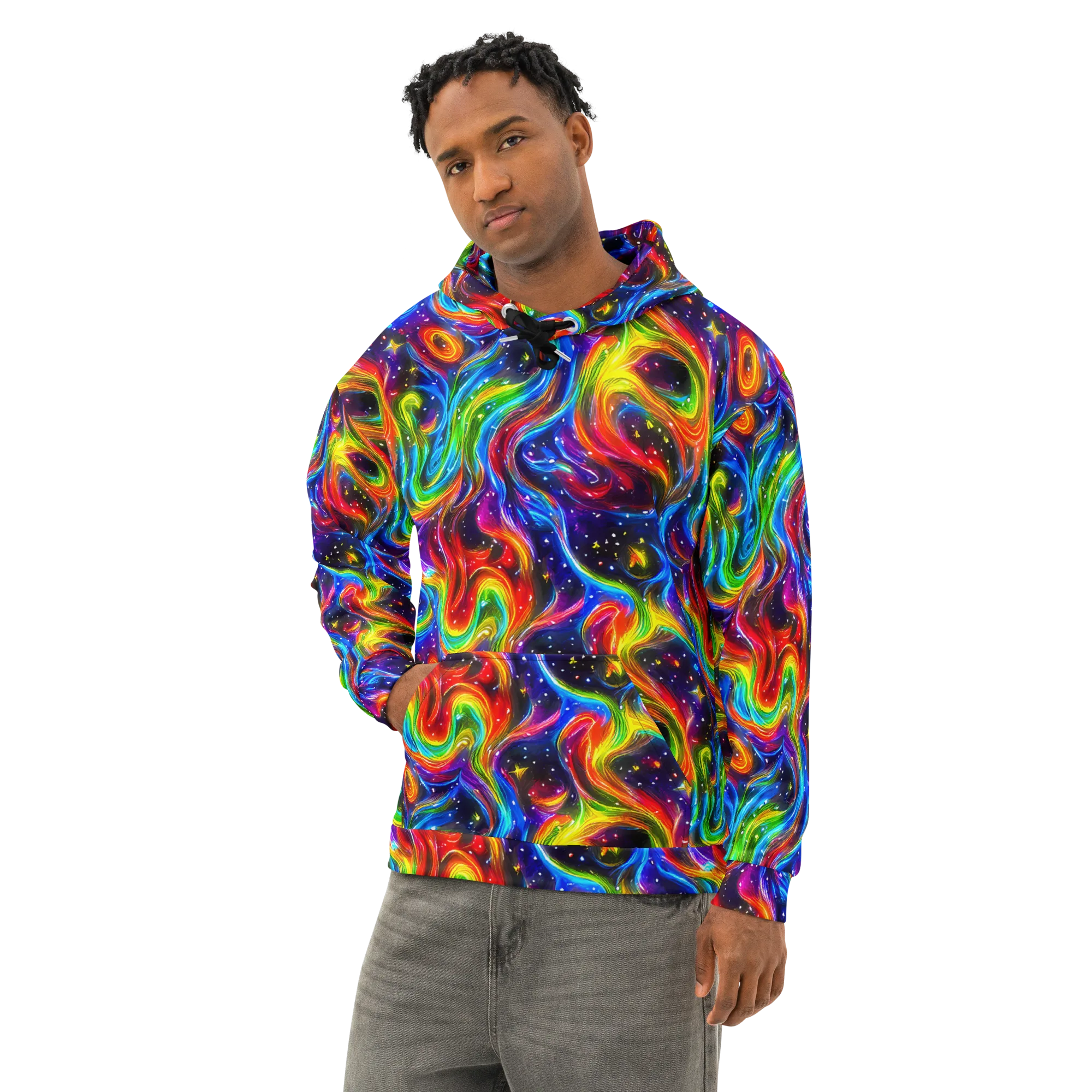 Rainbow Eclipse on Cotton Hoodie — Left Front