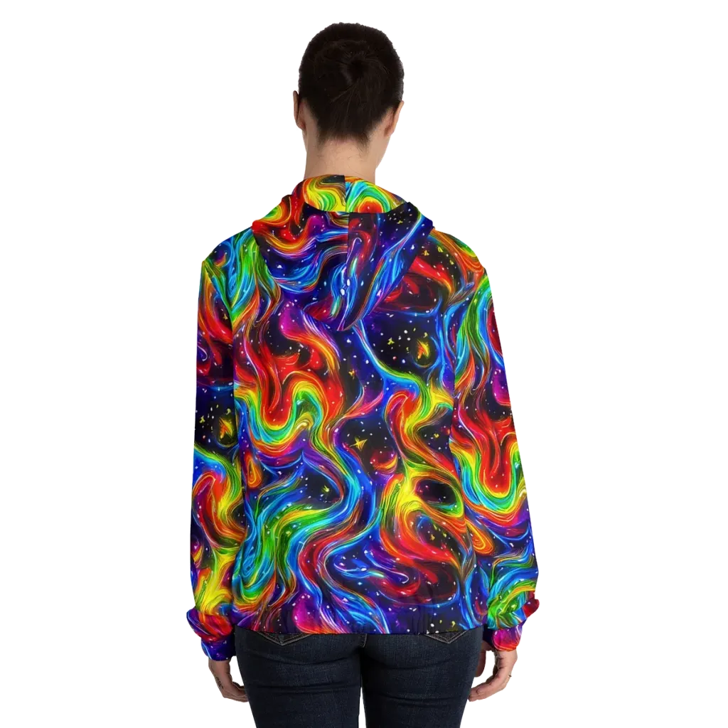 Rainbow Eclipse on Women's Full-Zip Hoodie — Back On Person