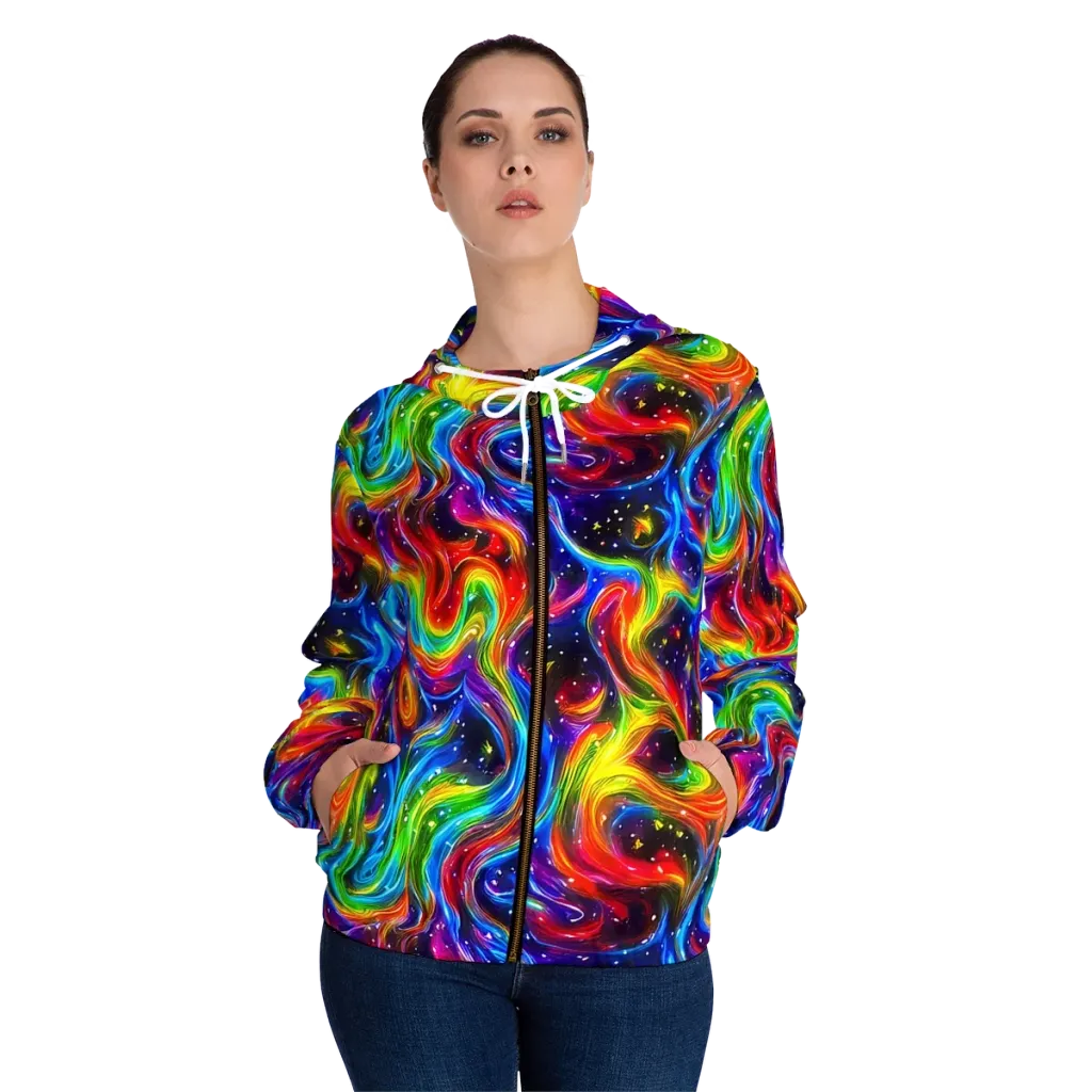 Rainbow Eclipse on Women's Full-Zip Hoodie — Front On Person