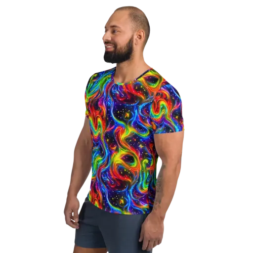 Rainbow Eclipse on a Men's Athletic T-Shirt