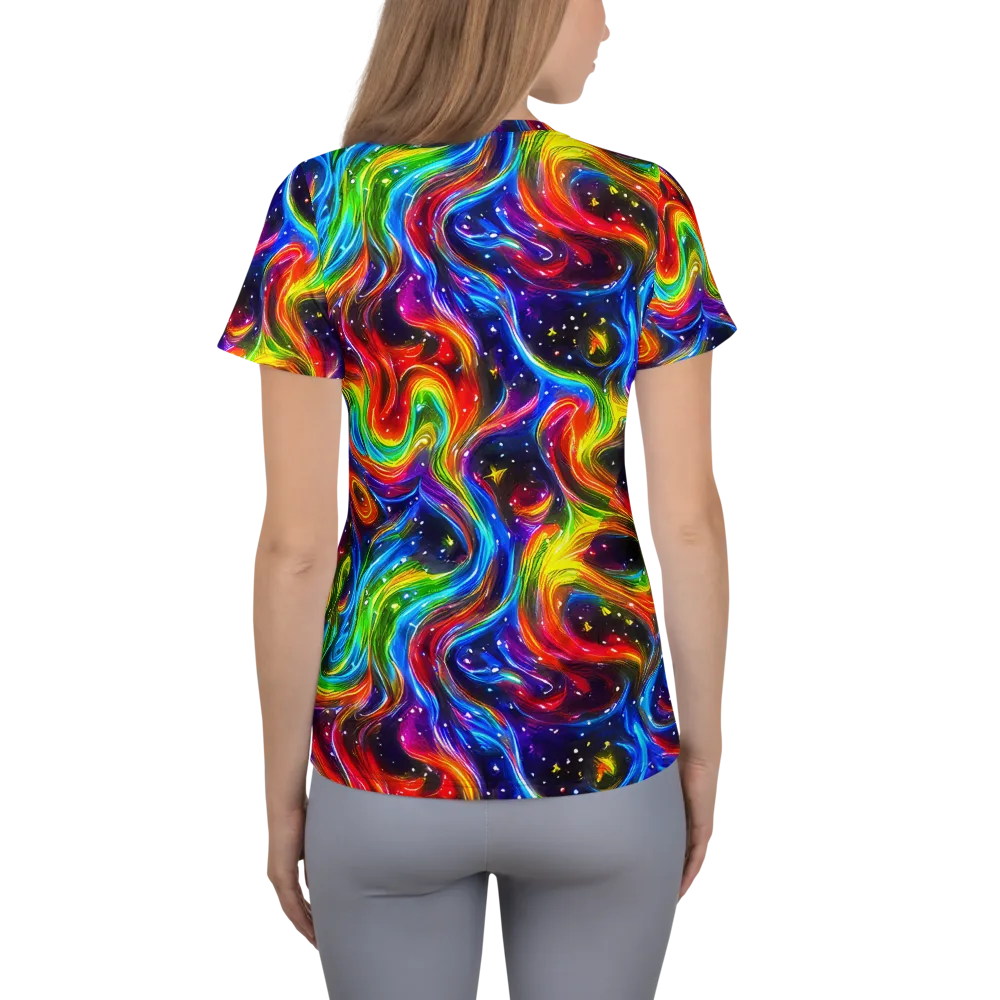 Rainbow Eclipse on Women's Athletic T-Shirt — Back