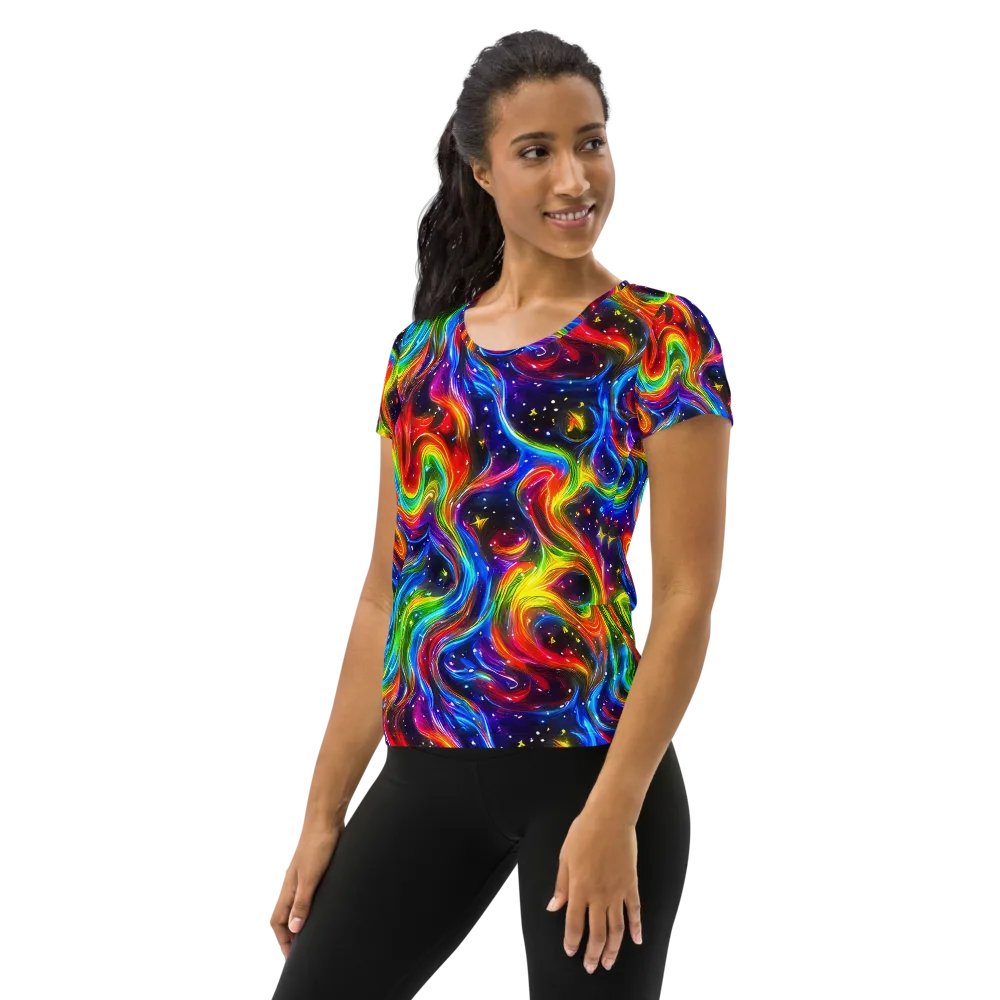 Rainbow Eclipse on Women's Athletic T-Shirt — Left