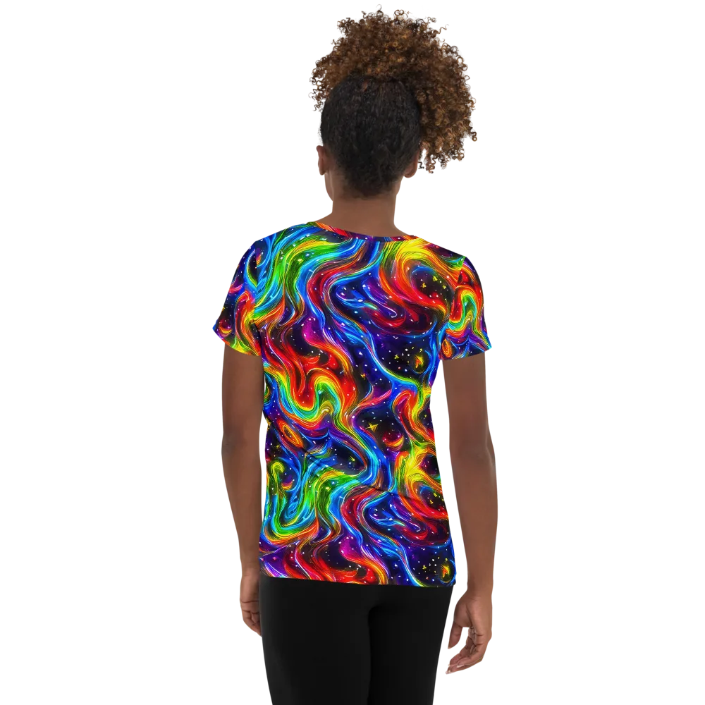 Rainbow Eclipse on Women's Athletic T-Shirt — Back