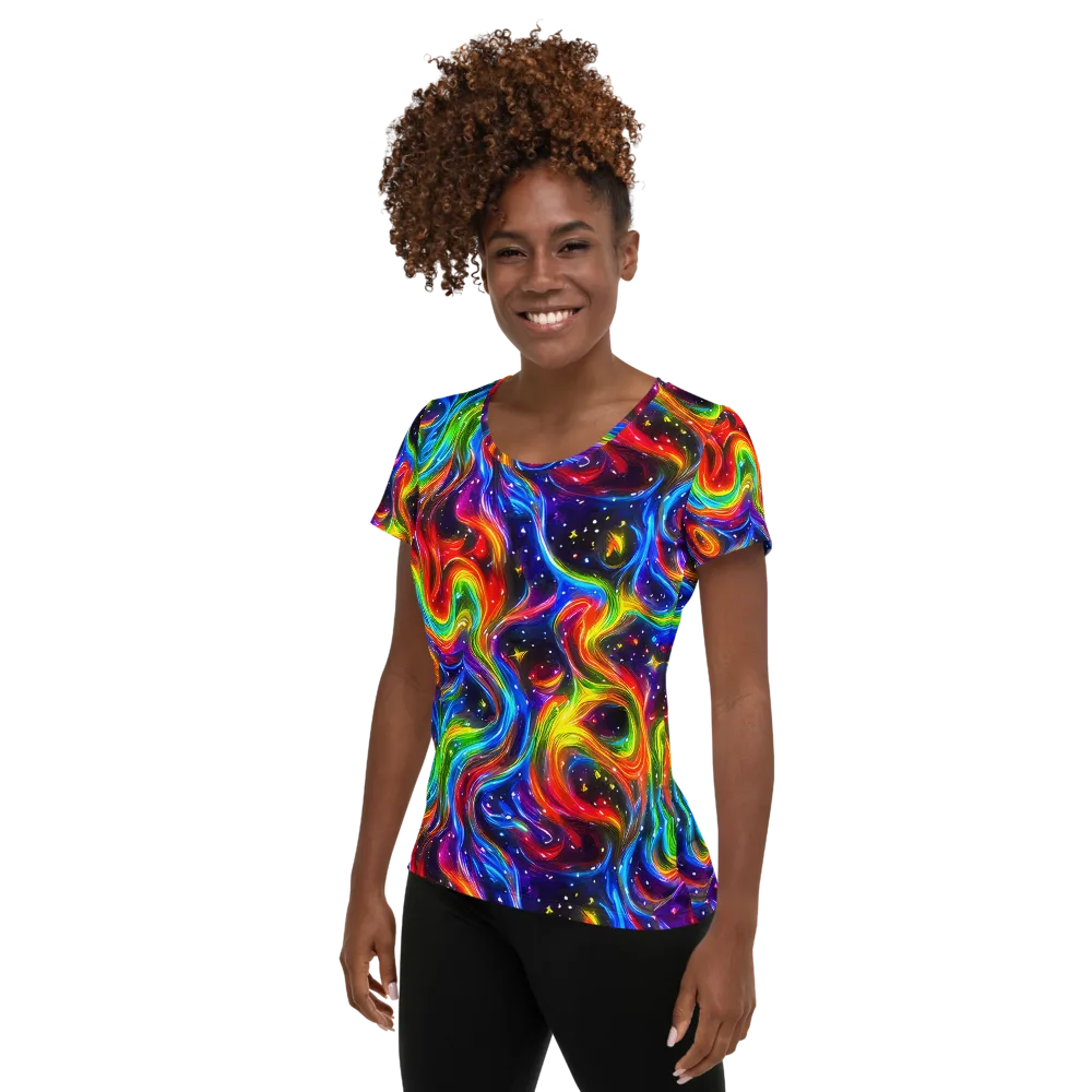 Rainbow Eclipse on Women's Athletic T-Shirt — Left