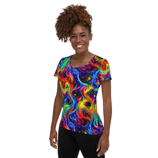 Rainbow Eclipse on a Women's Athletic T-Shirt