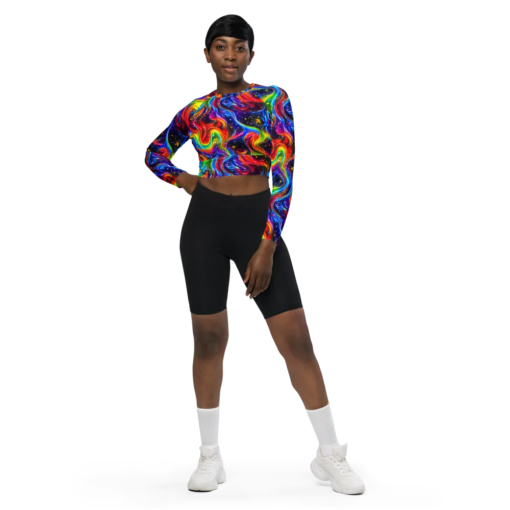 Rainbow Eclipse on Long Sleeve Crop Top — Front