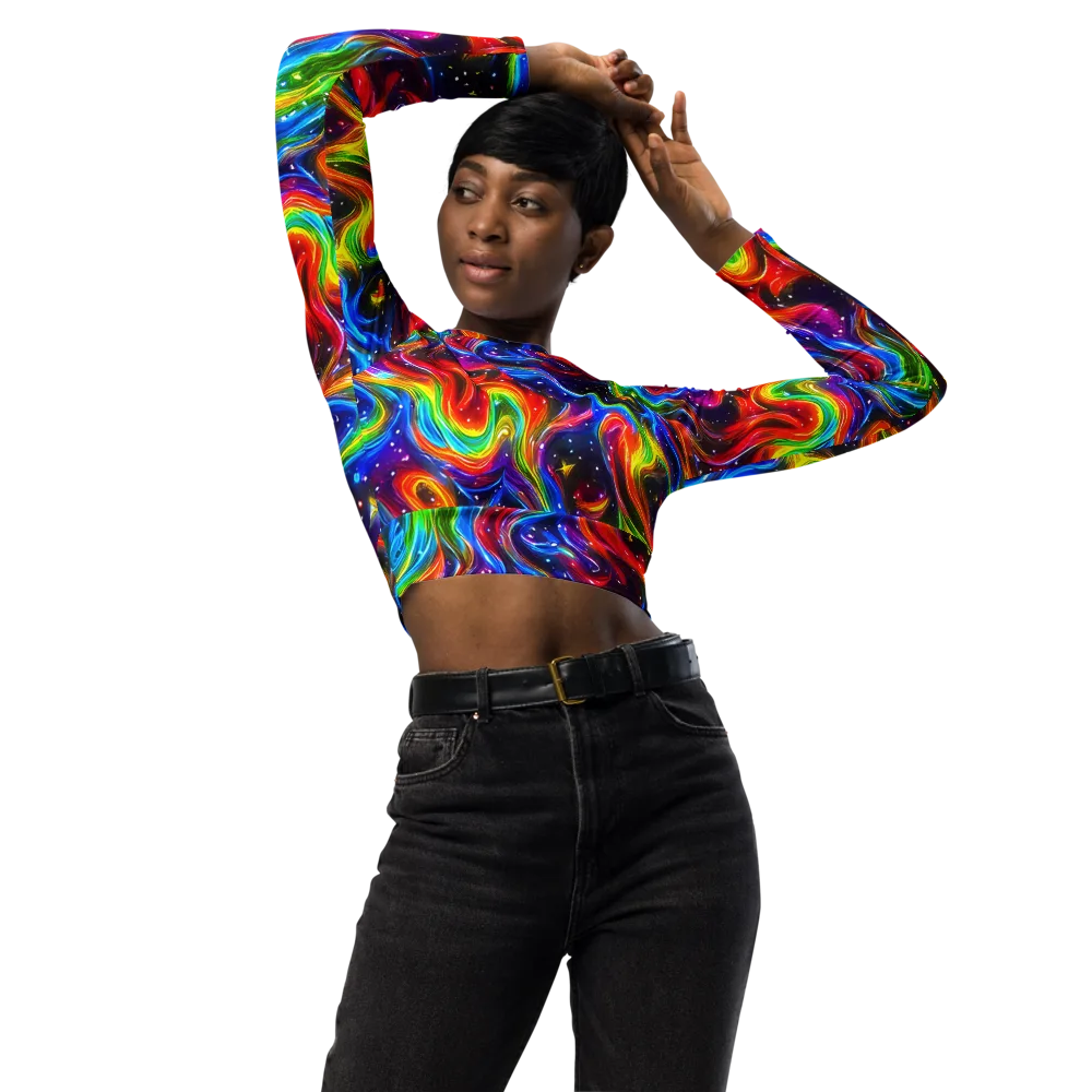 Rainbow Eclipse on Long Sleeve Crop Top — Front