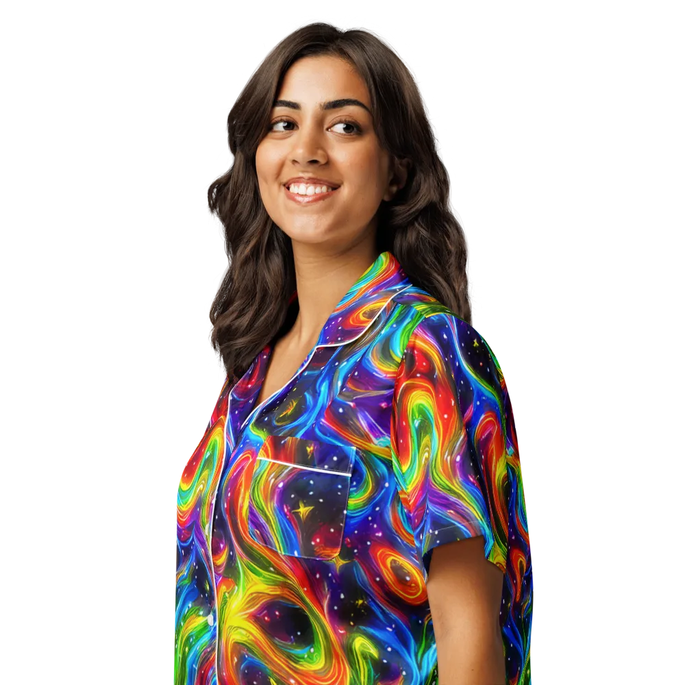 Rainbow Eclipse on Women's Short Sleeve Pajama Top — Left Front