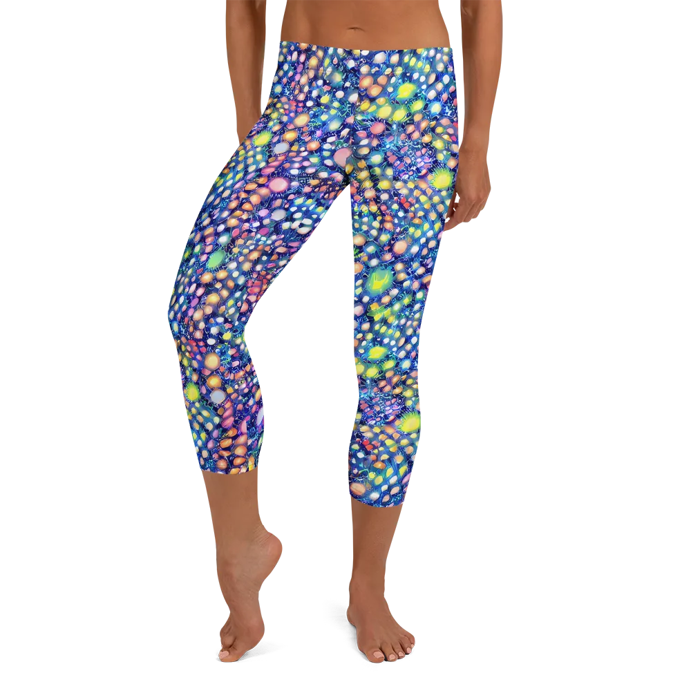 Neon Pebble Garden on Capri Leggings — Front
