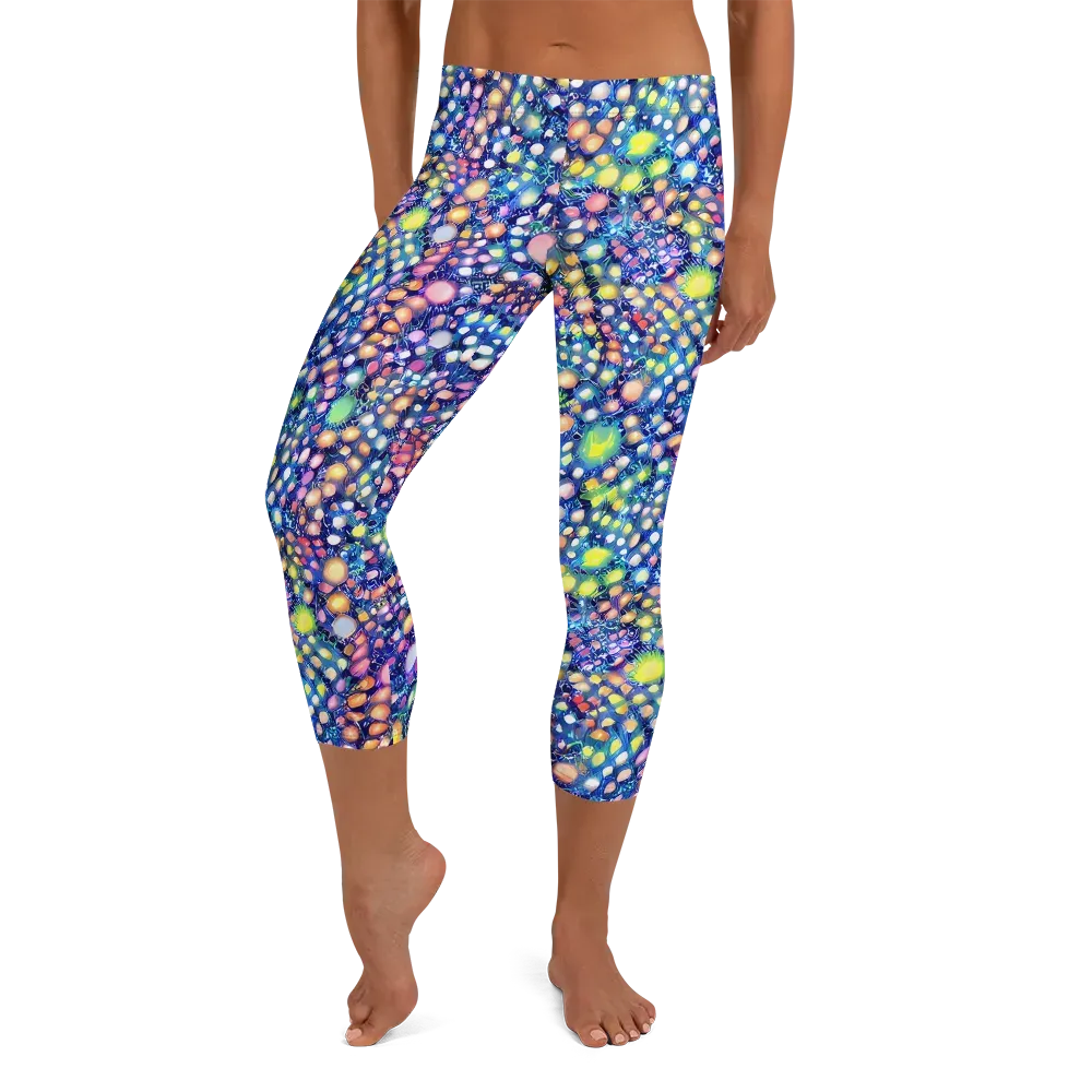Neon Pebble Garden on Capri Leggings — Front