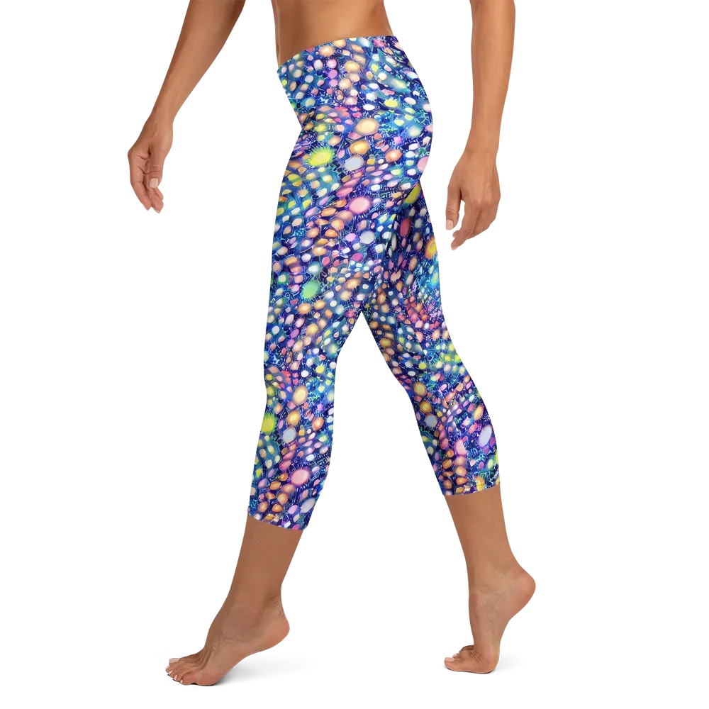 Neon Pebble Garden on Capri Leggings — Left