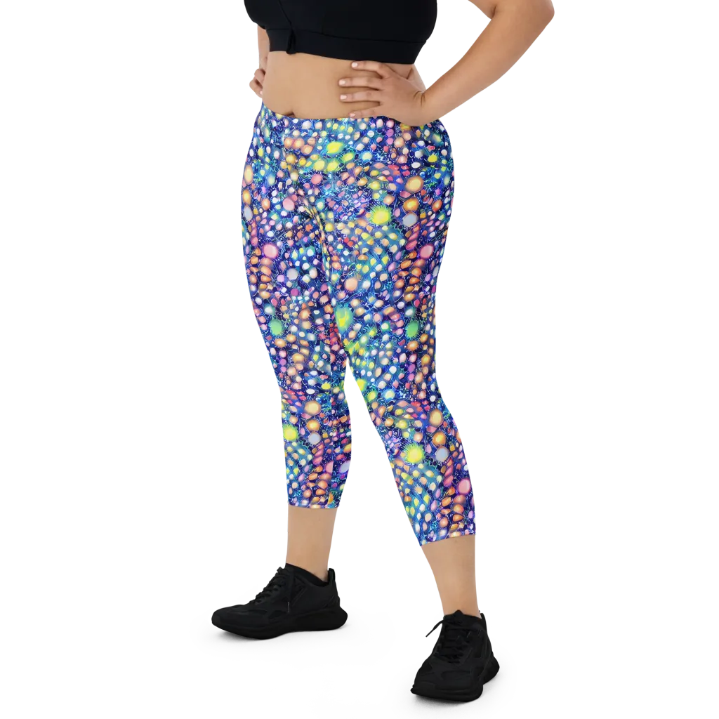 Neon Pebble Garden on Capri Leggings — Front
