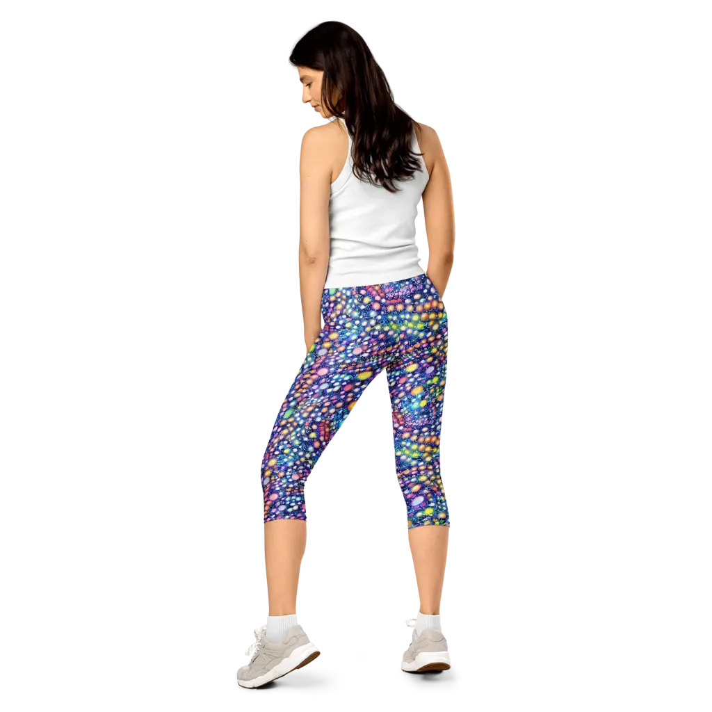 Neon Pebble Garden on Capri Leggings — Back