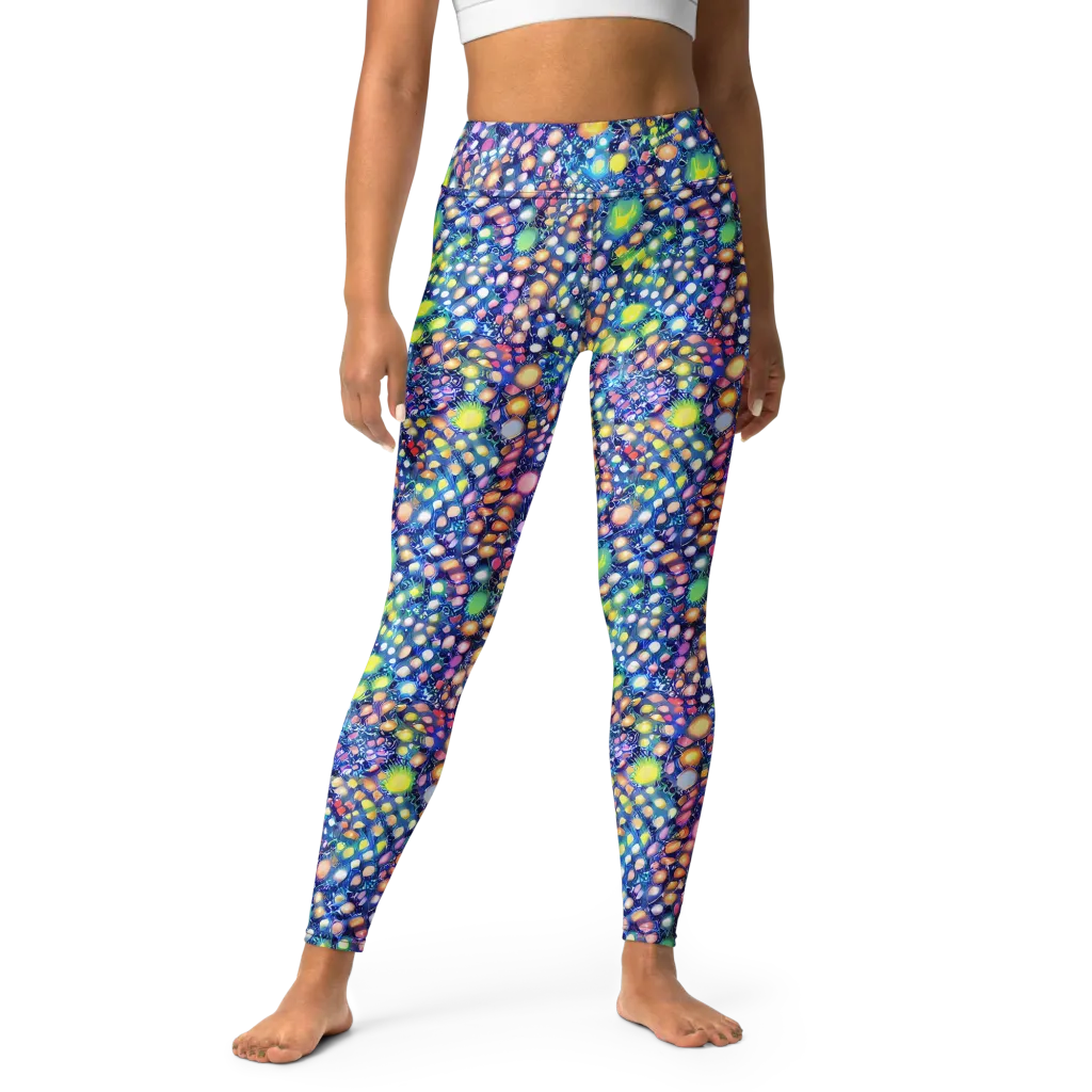 Neon Pebble Garden on Yoga Leggings — Front