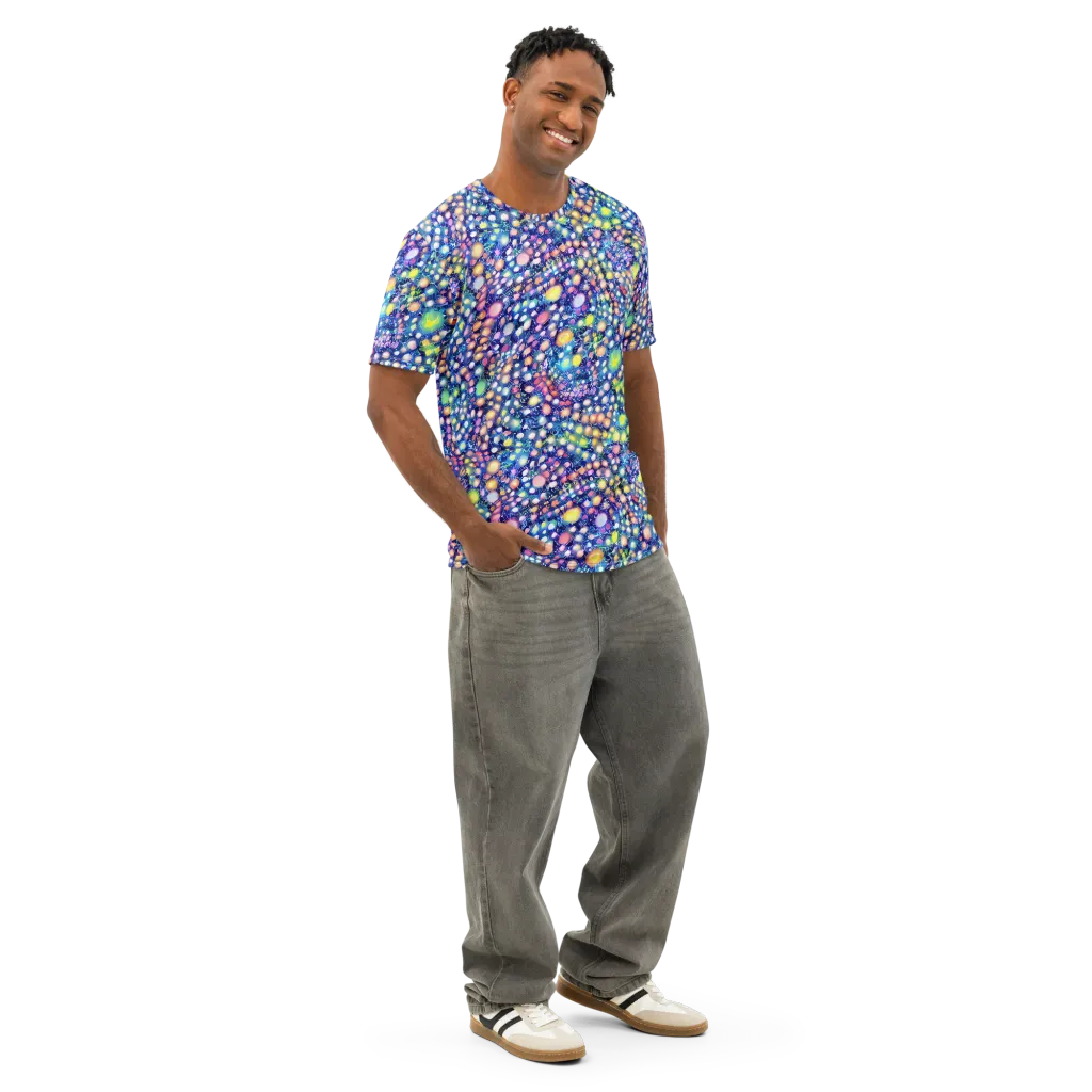 Neon Pebble Garden on Men's Cotton Crew Neck T-Shirt — Right Front