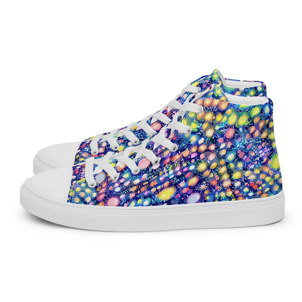 Neon Pebble Garden on Men's High Top Canvas Shoes — Left