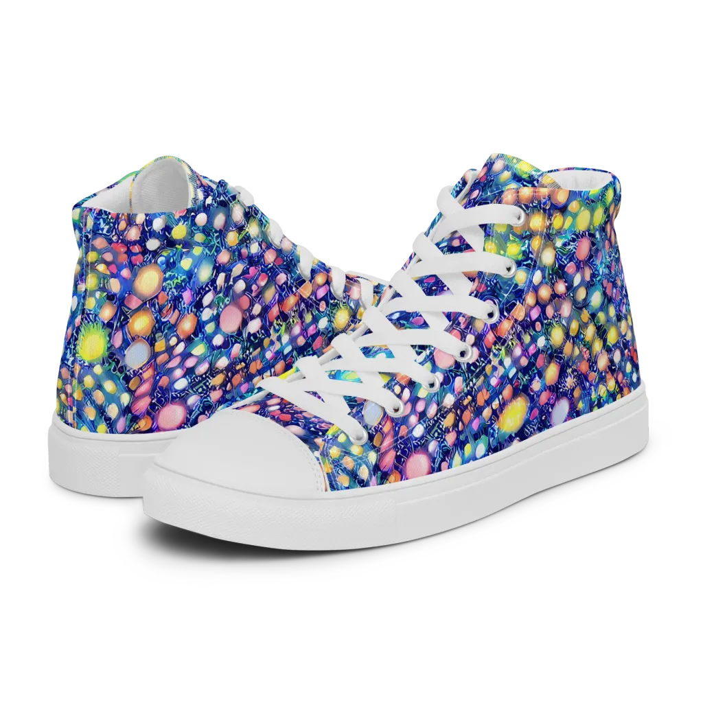 Neon Pebble Garden on Men's High Top Canvas Shoes — Left