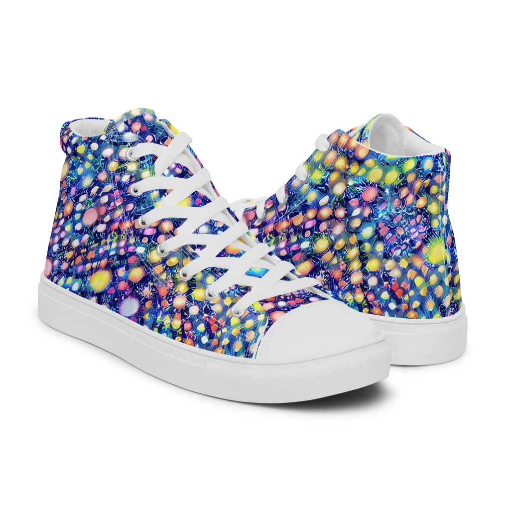 Neon Pebble Garden on Men's High Top Canvas Shoes — Right
