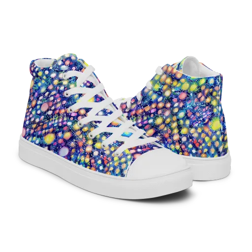 Neon Pebble Garden on a Men's High Top Canvas Shoes