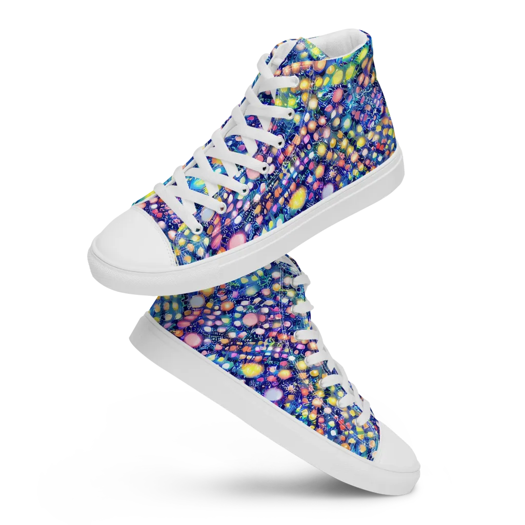 Neon Pebble Garden on Men's High Top Canvas Shoes — Front
