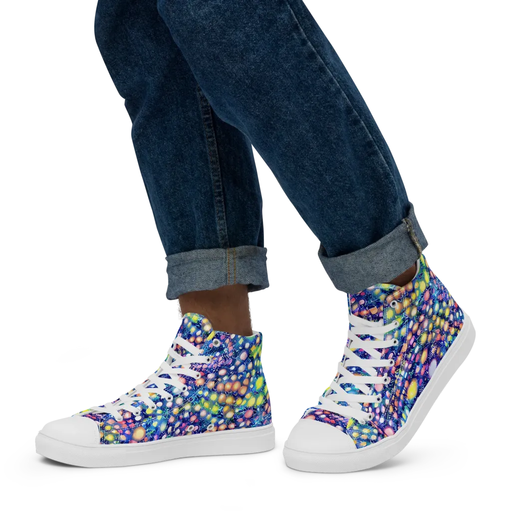 Neon Pebble Garden on Men's High Top Canvas Shoes — Left