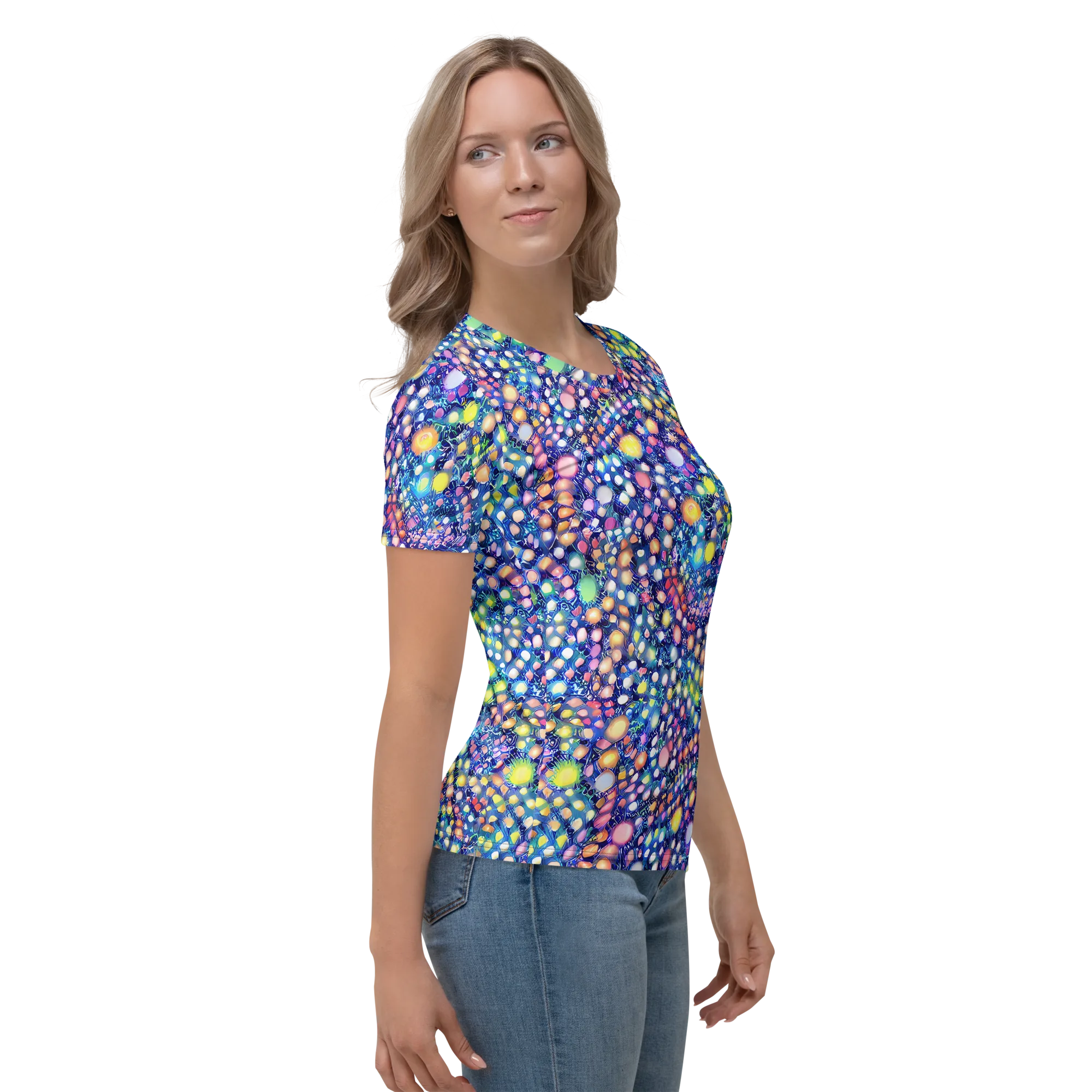 Neon Pebble Garden on Women's Crew Neck T-Shirt — Right