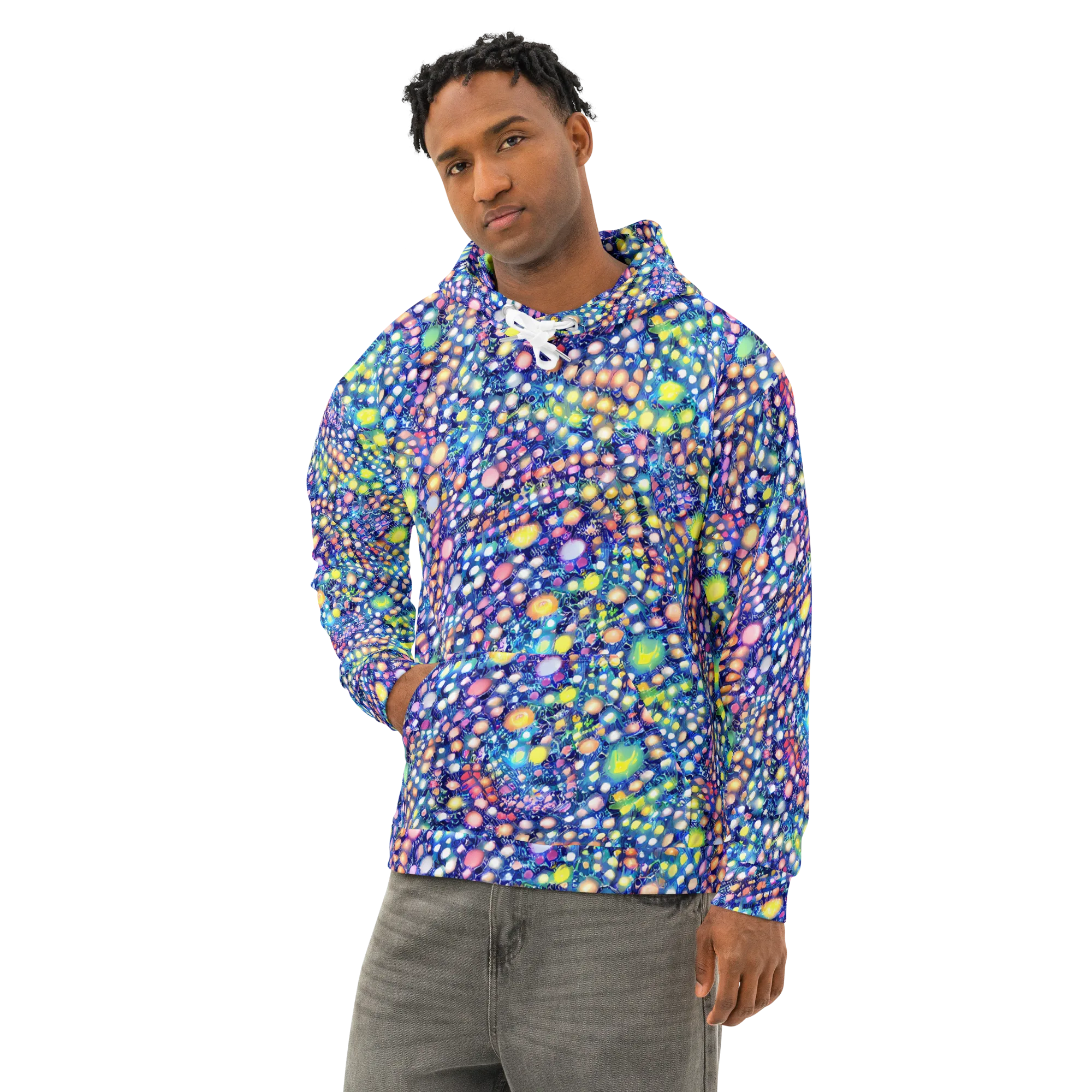 Neon Pebble Garden on Cotton Hoodie — Left Front