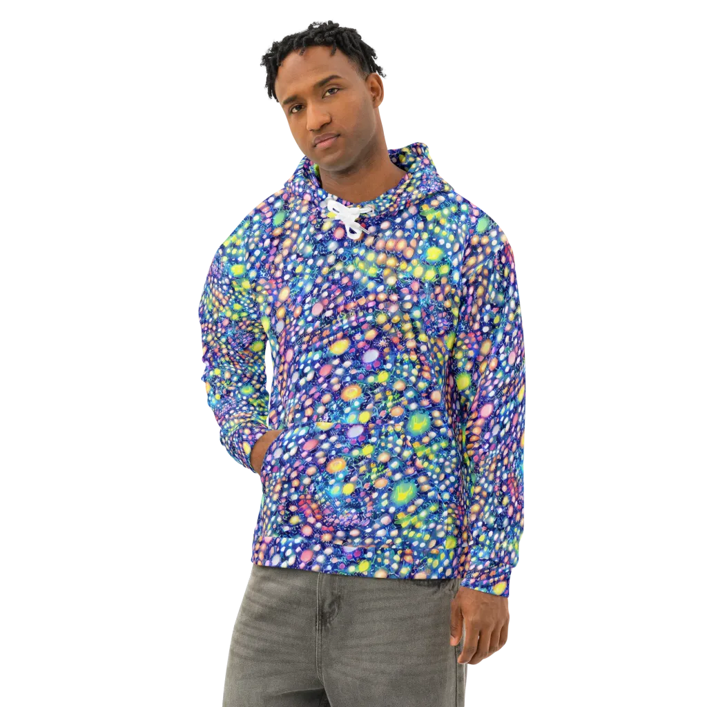 Neon Pebble Garden on Cotton Hoodie — Left Front