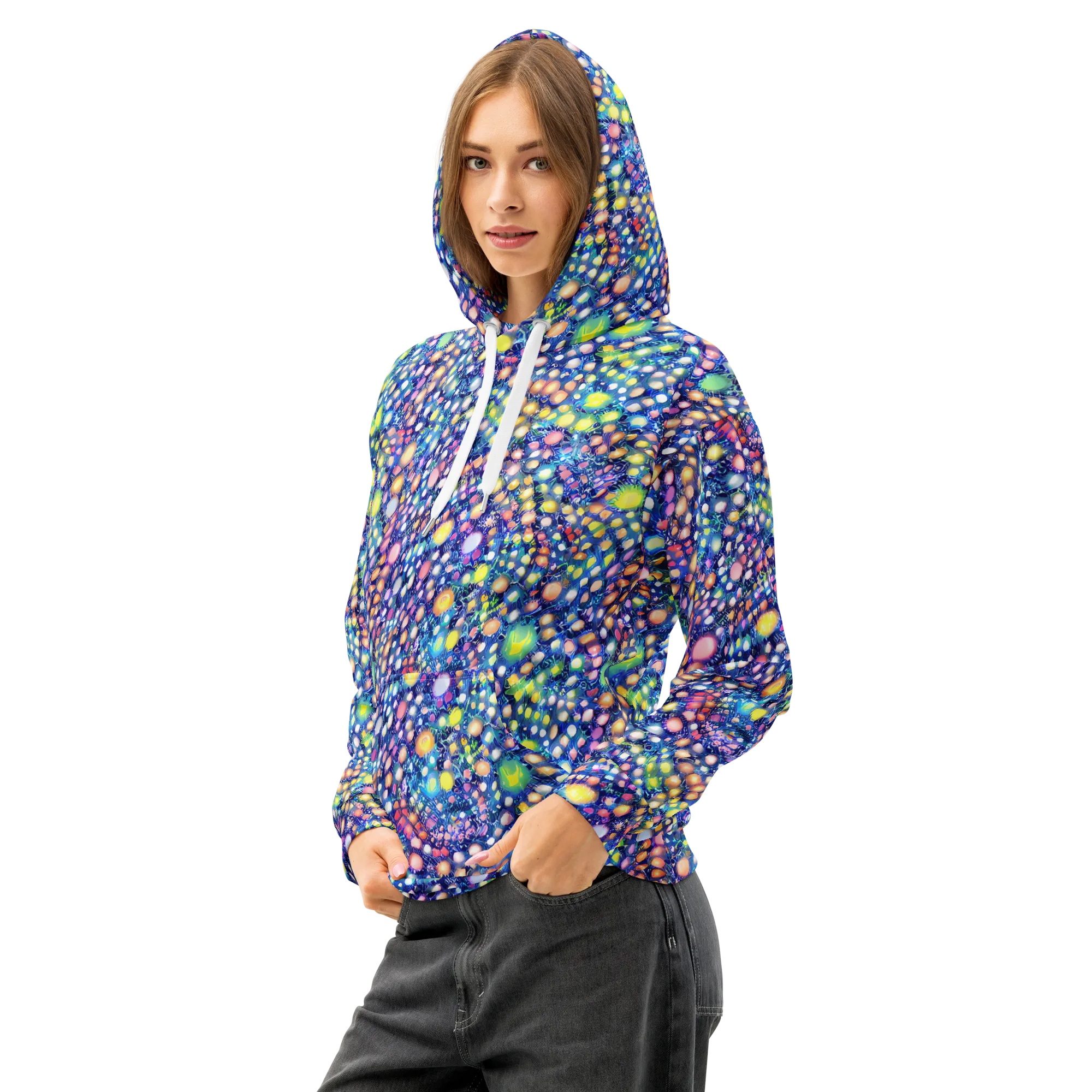 Neon Pebble Garden on Cotton Hoodie — Left Front