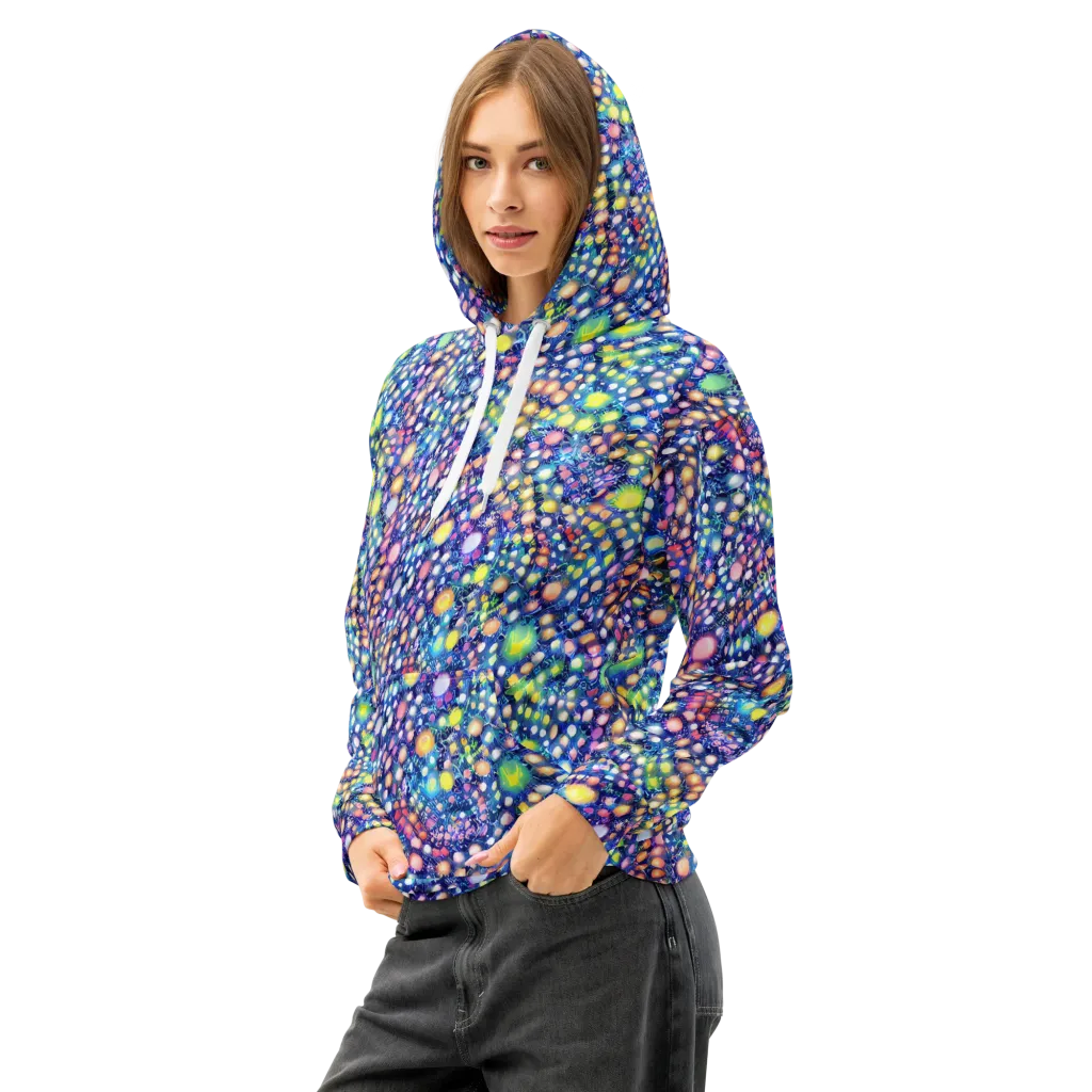 Neon Pebble Garden on Cotton Hoodie — Left Front