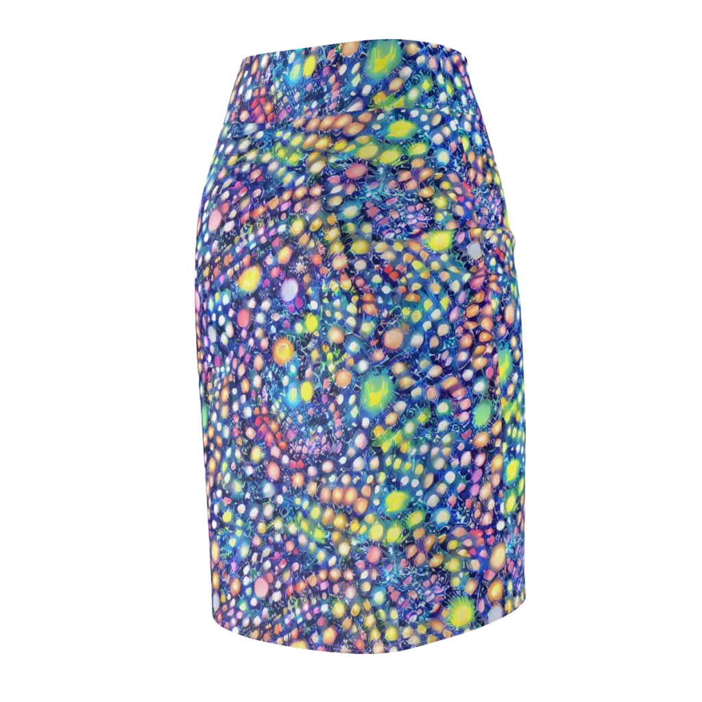 Neon Pebble Garden on Pencil Skirt — Back Side