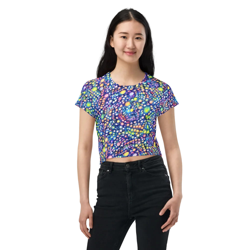 Neon Pebble Garden on Crop Tee — Front